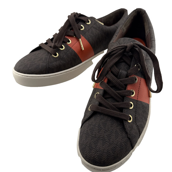 Michael Kors Women's Keaton Lace Up Mk Signature PVC Brown Size 9.5‎ NWOB - Picture 1 of 10